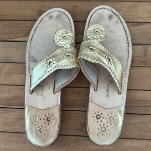 Jack Rogers Gold Slip-On Sandals with Floral Perforations